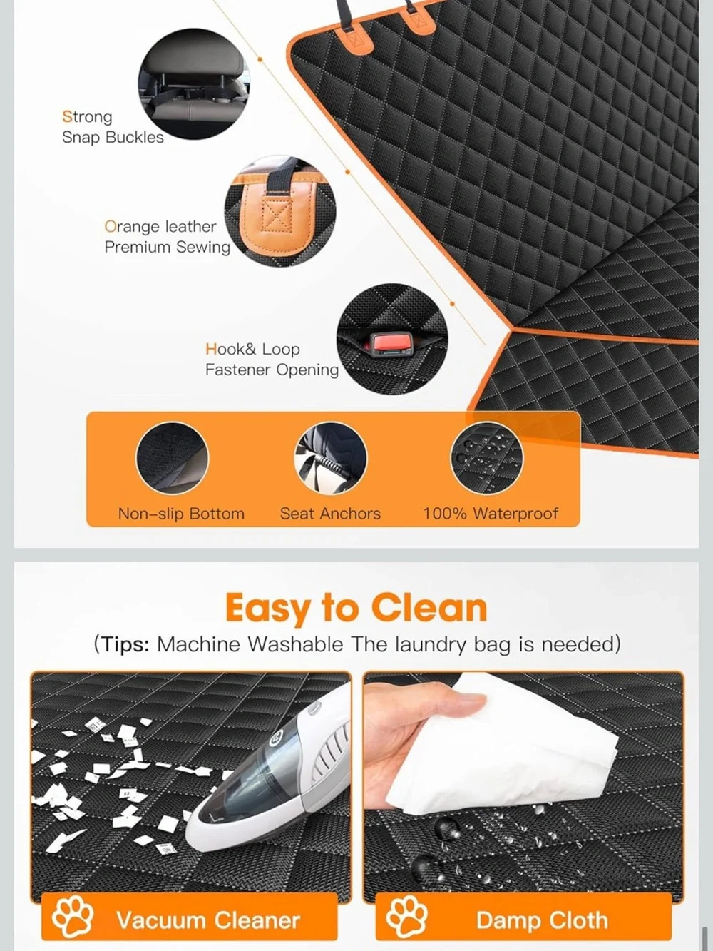 Dog Seat Waterproof Protector Cover with Orange Trim
